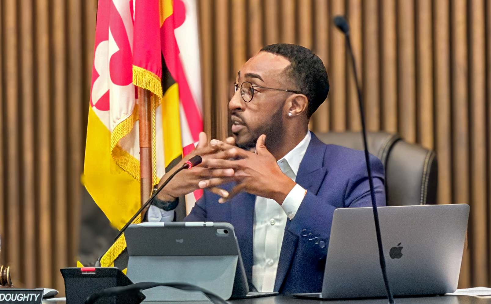 Salisbury City Council President D’Shawn Doughty talking on Monday about the lack of transparency from the mayor’s office. (Josh Davis/Staff)